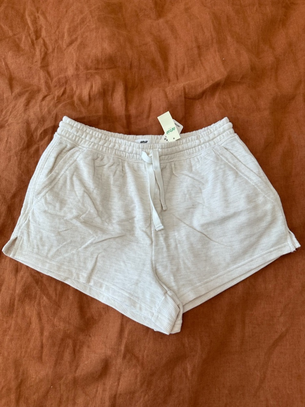 aerie Cream Waffle Knit Drawstring Athletic Shorts